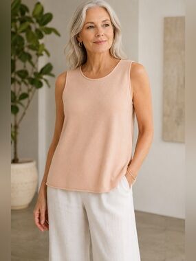 Eileen Fisher Silk Cashmere Sleeveless Knit Tank Top Blush  XL Luxury Minimalist